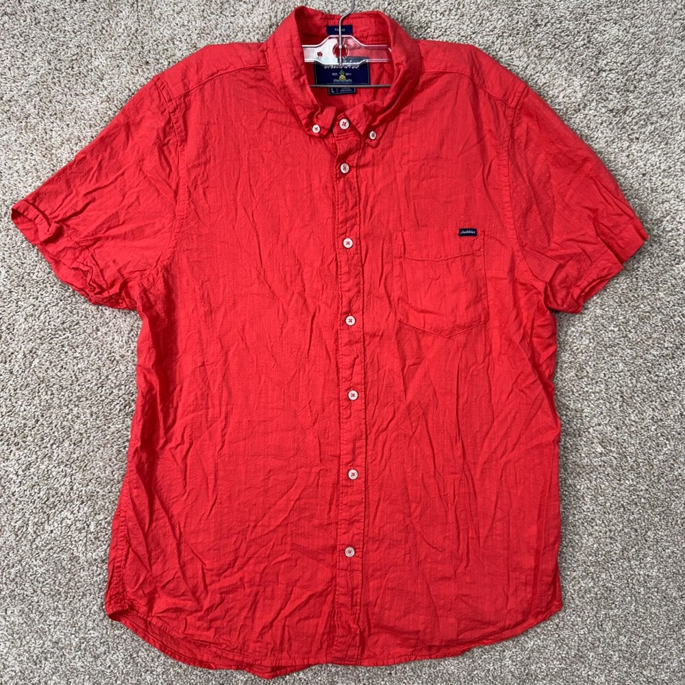 Chubbies Shirt Mens Large Friday Short Sleeve Red Button Down EUC SS25SK0046